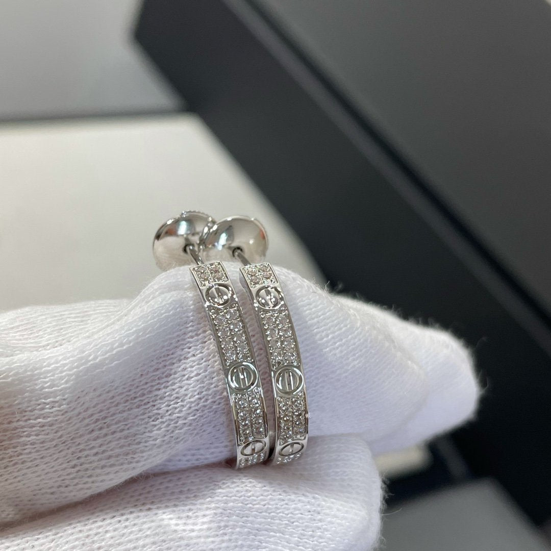 [⭐Spark]LOVE DIAMOND SILVER HOOP EARRINGS