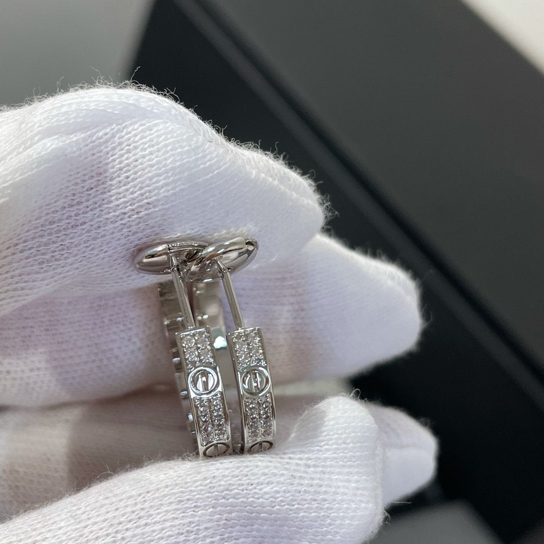 [⭐Spark]LOVE DIAMOND SILVER HOOP EARRINGS