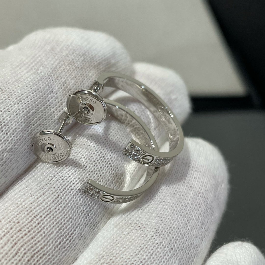 [⭐Spark]LOVE DIAMOND SILVER HOOP EARRINGS