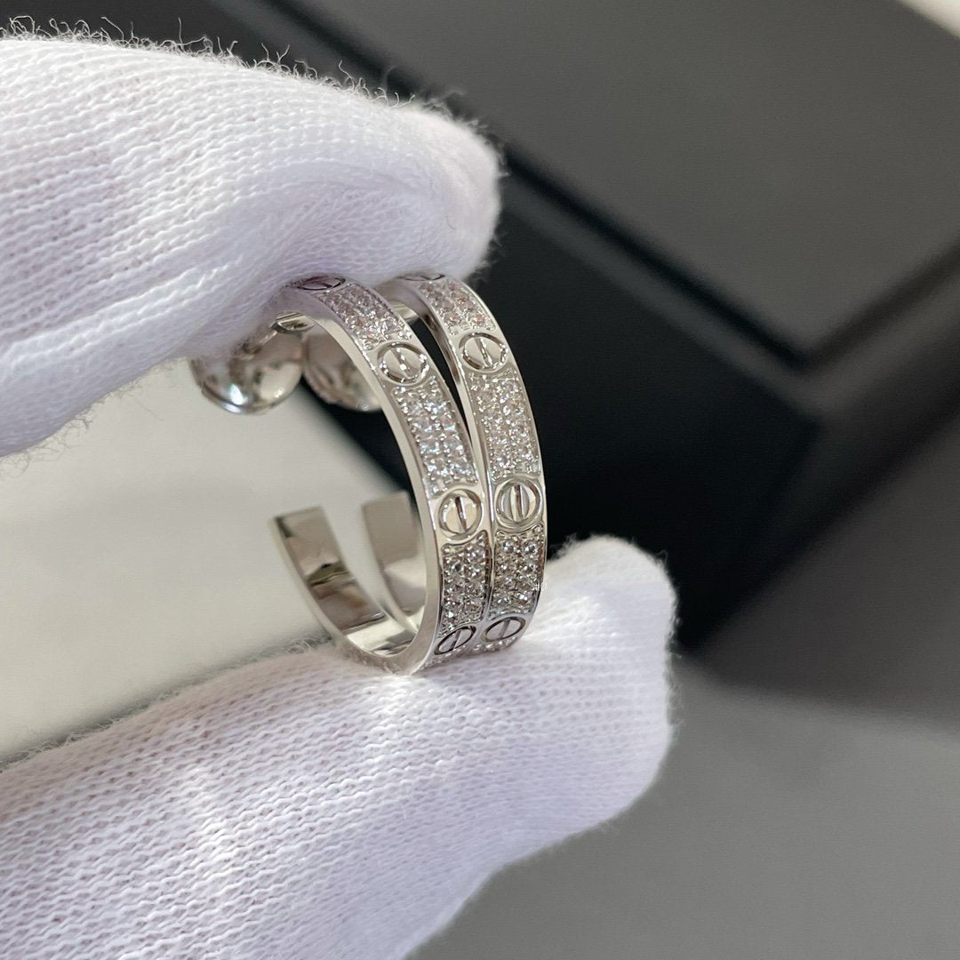 [⭐Spark]LOVE DIAMOND SILVER HOOP EARRINGS