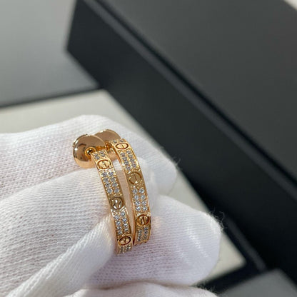[⭐Spark]LOVE DIAMOND PINK GOLD HOOP EARRINGS