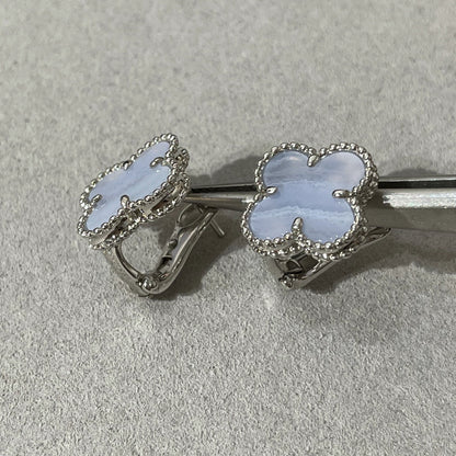 [⭐Spark]CLOVER CHALCEDONY SILVER STUD EARRINGS