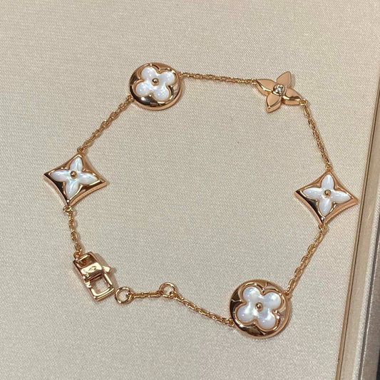 [⭐Spark]STAR AND SUN 5 MOTIF MOP PINK GOLD BRACELET