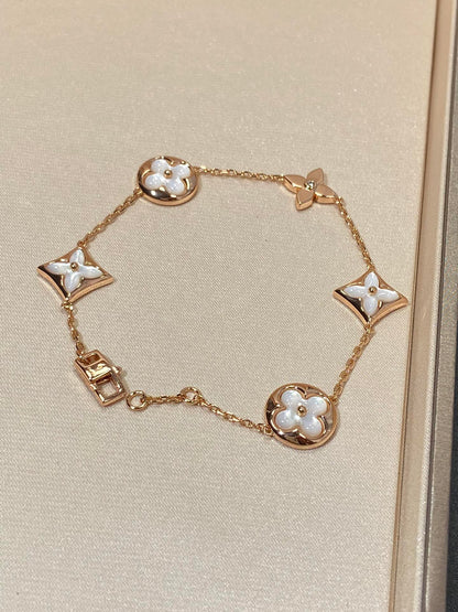 [⭐Spark]STAR AND SUN 5 MOTIF MOP PINK GOLD BRACELET