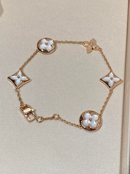 [⭐Spark]STAR AND SUN 5 MOTIF MOP PINK GOLD BRACELET