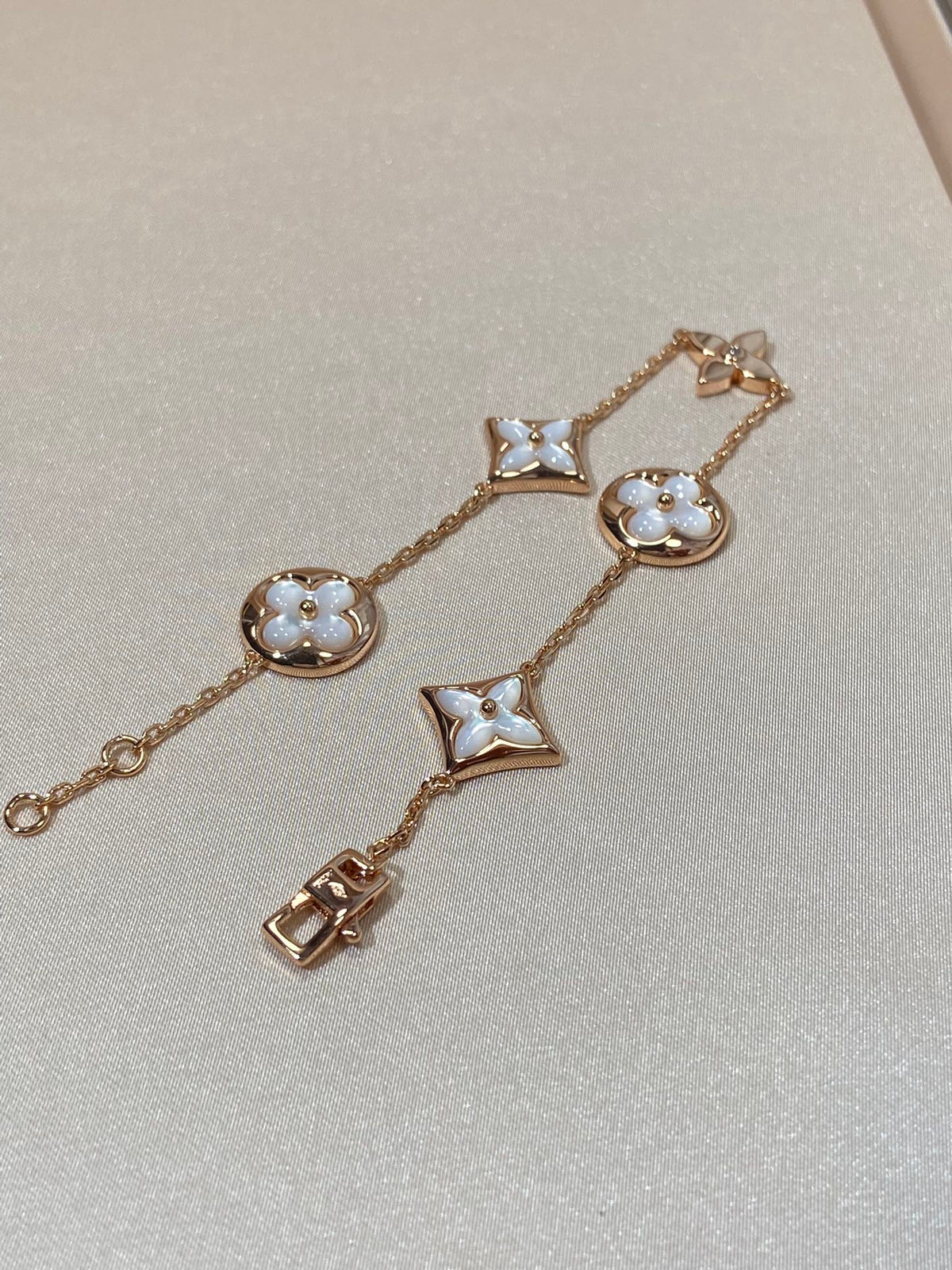 [⭐Spark]STAR AND SUN 5 MOTIF MOP PINK GOLD BRACELET