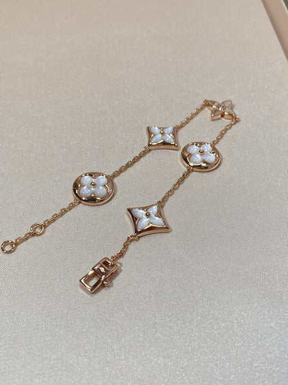 [⭐Spark]STAR AND SUN 5 MOTIF MOP PINK GOLD BRACELET