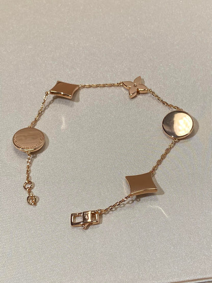 [⭐Spark]STAR AND SUN 5 MOTIF MOP PINK GOLD BRACELET