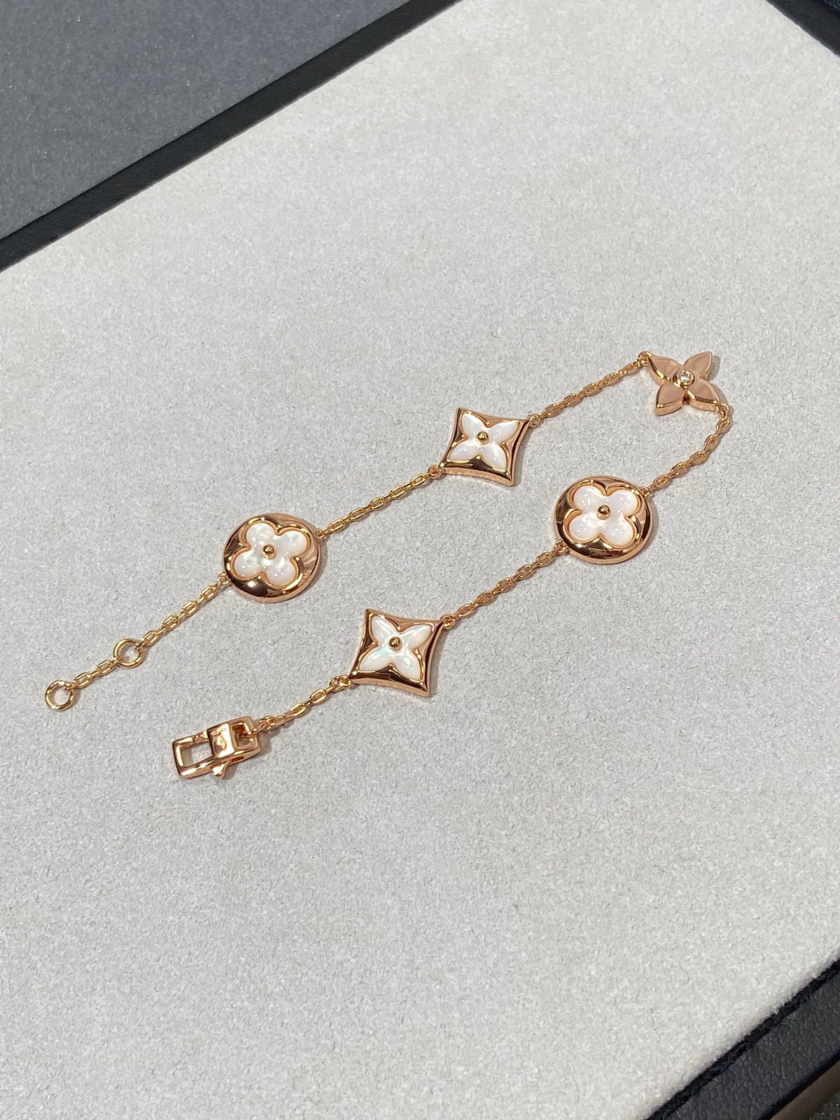[⭐Spark]STAR AND SUN 5 MOTIF MOP PINK GOLD BRACELET