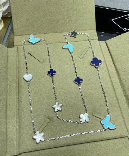 [⭐Spark]LUCKY CLOVER SILVER 11 MOTIF NECKLACE