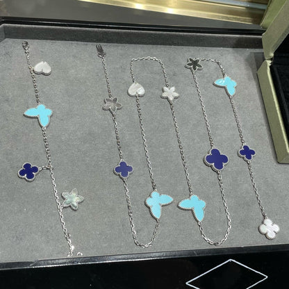 [⭐Spark]LUCKY CLOVER SILVER 11 MOTIF NECKLACE