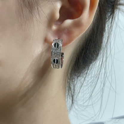 [⭐Spark]LOVE CERAMIC DIAMOND PAVED SILVER EARRINGS
