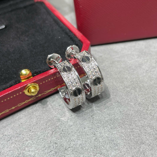 [⭐Spark]LOVE CERAMIC DIAMOND PAVED SILVER EARRINGS