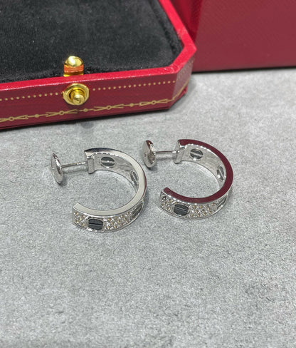 [⭐Spark]LOVE CERAMIC DIAMOND PAVED SILVER EARRINGS