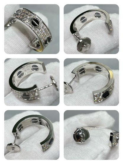 [⭐Spark]LOVE CERAMIC DIAMOND PAVED SILVER EARRINGS