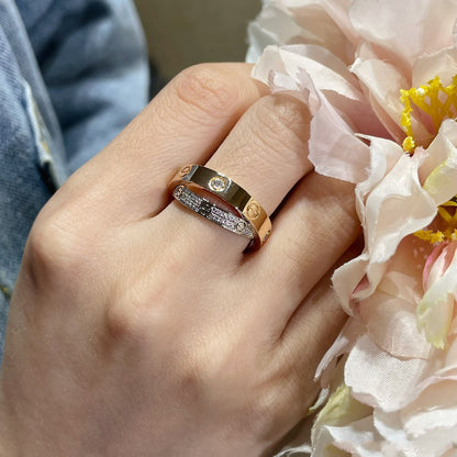 [⭐Spark]LOVE PINK GOLD SILVER DIAMOND DOUBLE RING