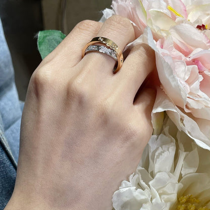 [⭐Spark]LOVE PINK GOLD SILVER DIAMOND DOUBLE RING