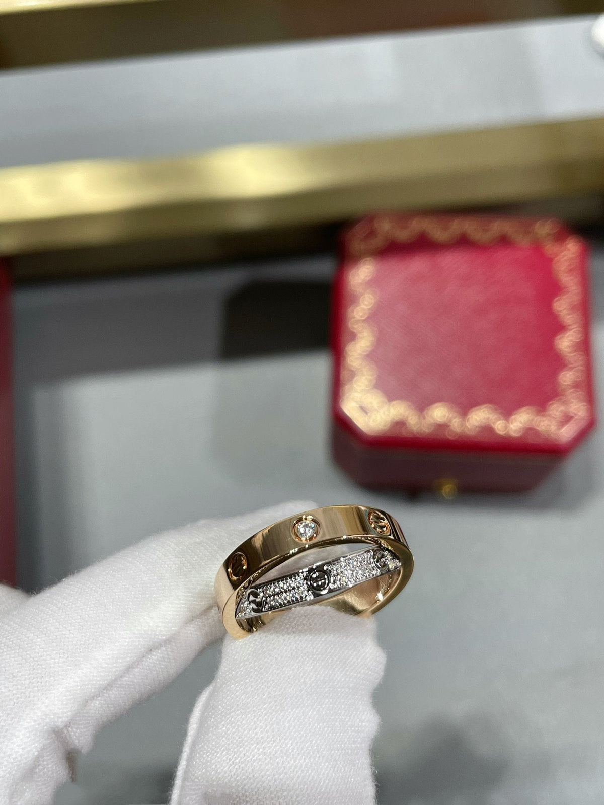 [⭐Spark]LOVE PINK GOLD SILVER DIAMOND DOUBLE RING