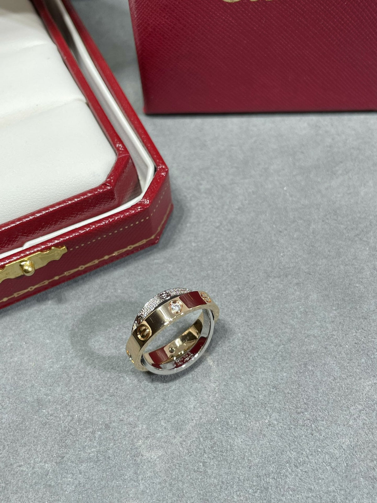 [⭐Spark]LOVE PINK GOLD SILVER DIAMOND DOUBLE RING