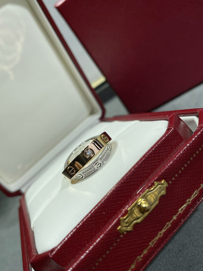 [⭐Spark]LOVE PINK GOLD SILVER DIAMOND DOUBLE RING