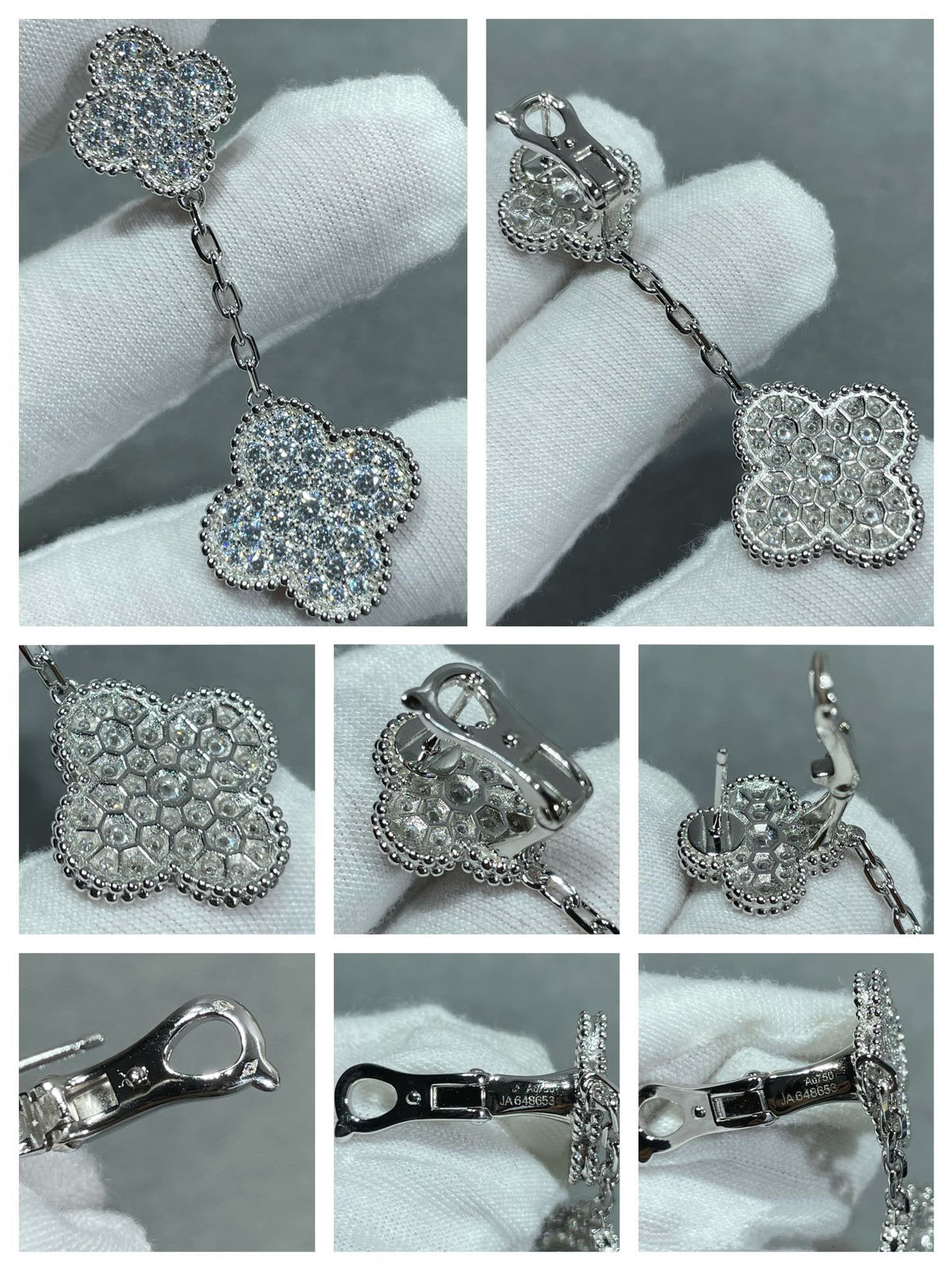 [⭐Spark]CLOVER 2 MOTIFS DIAMOND PAVED SILVER EARRINGS