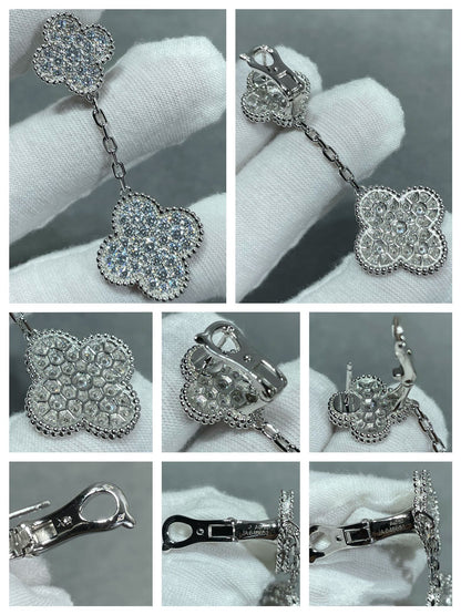 [⭐Spark]CLOVER 2 MOTIFS DIAMOND PAVED SILVER EARRINGS