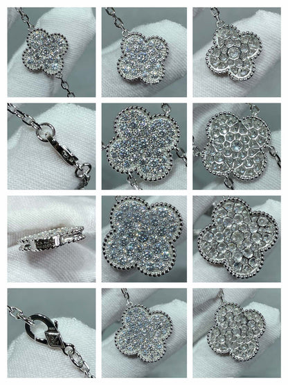 [⭐Spark]CLOVER 6 MOTIF DIAMOND PAVED NECKLACE