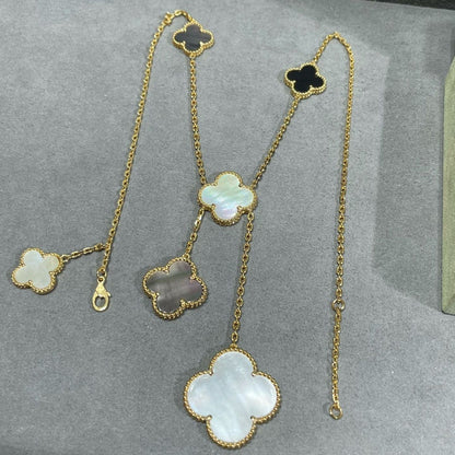 [⭐Spark]CLOVER 6 MOTIF MOP ONYX GOLD NECKLACE