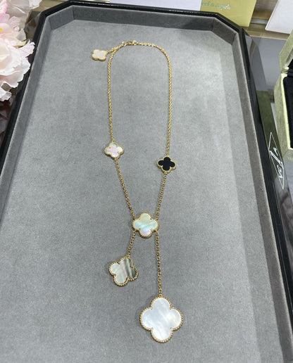 [⭐Spark]CLOVER 6 MOTIF MOP ONYX GOLD NECKLACE