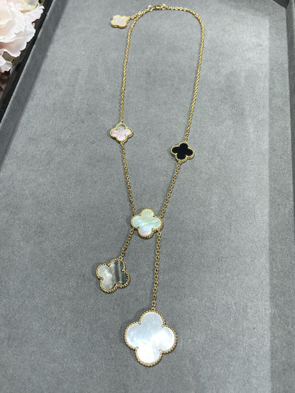 [⭐Spark]CLOVER 6 MOTIF MOP ONYX GOLD NECKLACE