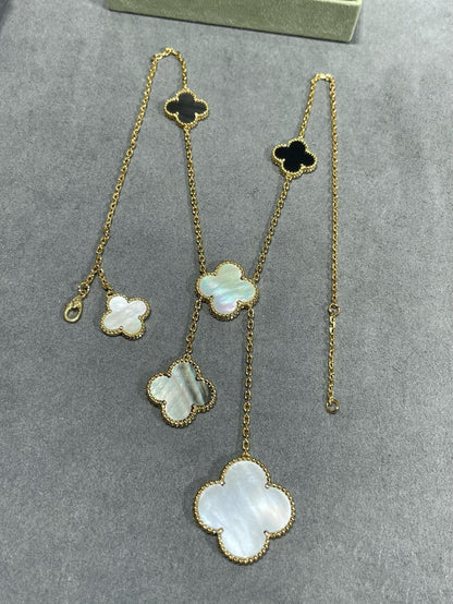 [⭐Spark]CLOVER 6 MOTIF MOP ONYX GOLD NECKLACE
