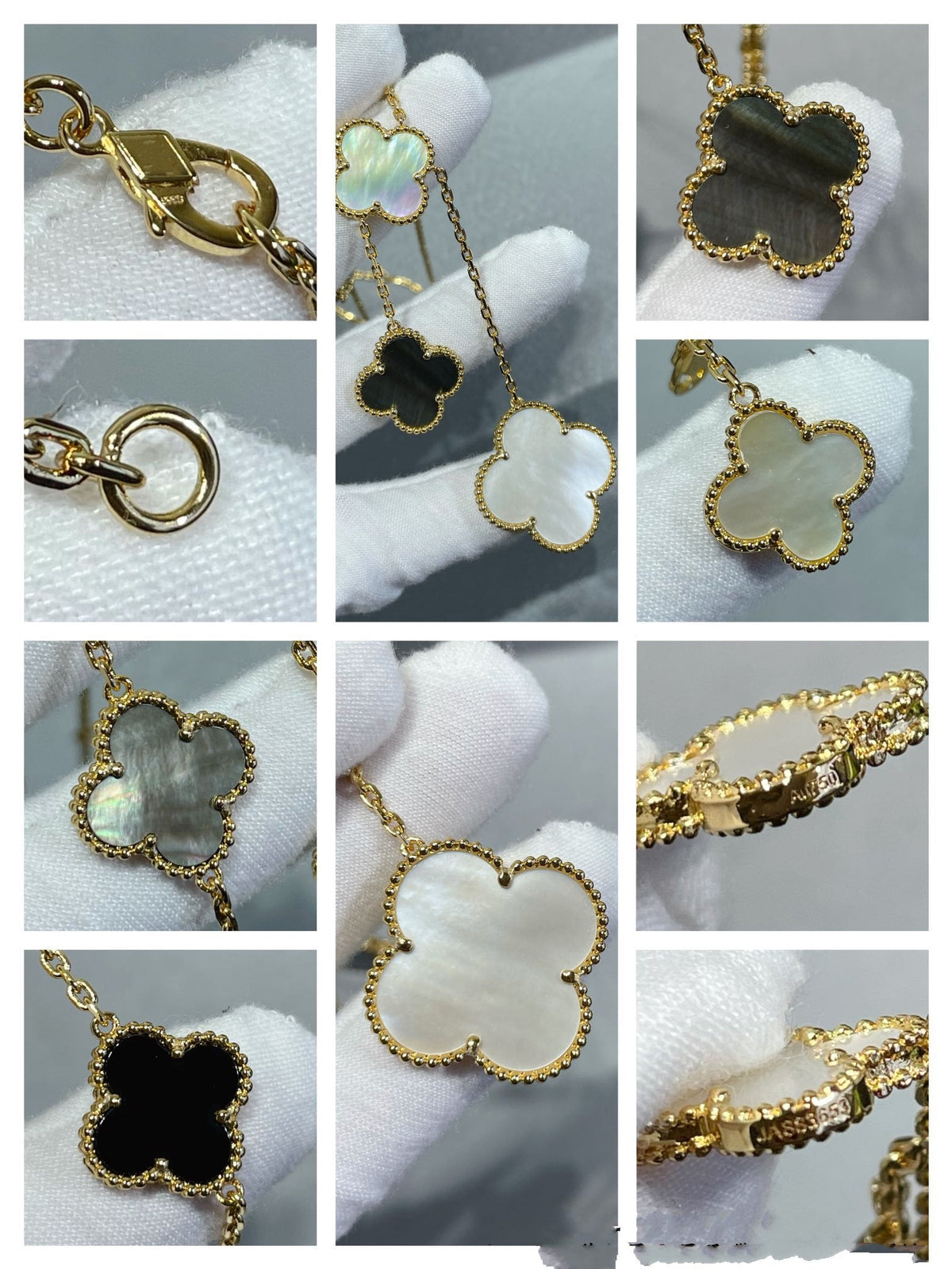 [⭐Spark]CLOVER 6 MOTIF MOP ONYX GOLD NECKLACE