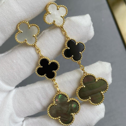 [⭐Spark]CLOVER 3 MOTIF MOP ONYX DARK MOP PINK GOLD EARRINGS