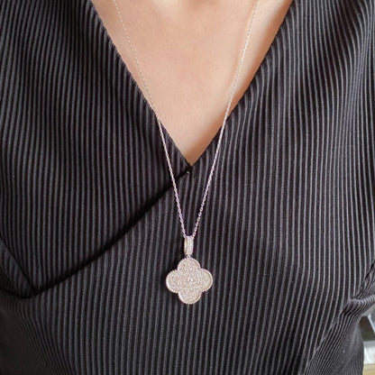 [⭐Spark]CLOVER 25MM LARGE PEDANT DIAMOND PAVED LONG NECKLACE