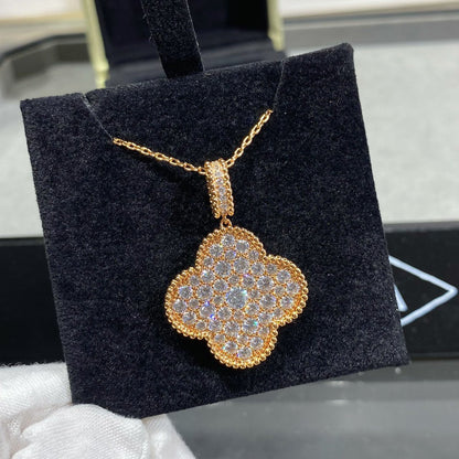 [⭐Spark]CLOVER 25MM LARGE PEDANT DIAMOND PAVED LONG NECKLACE