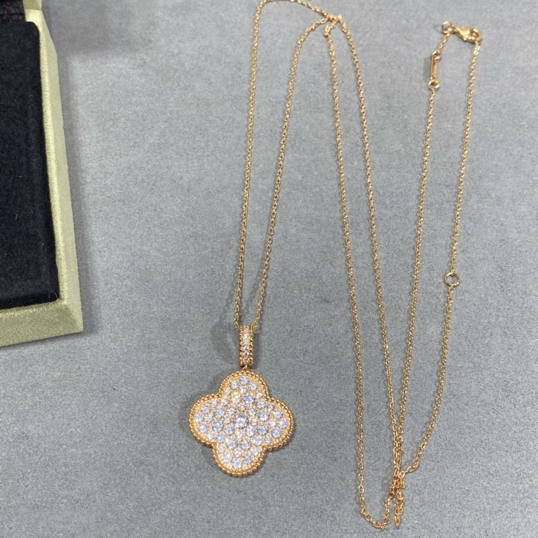 [⭐Spark]CLOVER 25MM LARGE PEDANT DIAMOND PAVED LONG NECKLACE