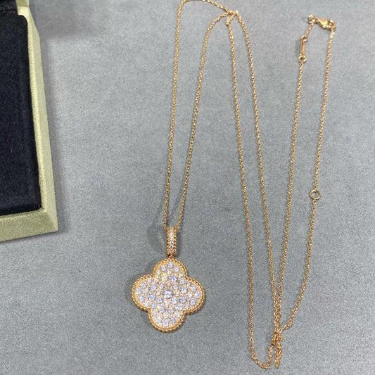 [⭐Spark]CLOVER 25MM LARGE PEDANT DIAMOND PAVED LONG NECKLACE