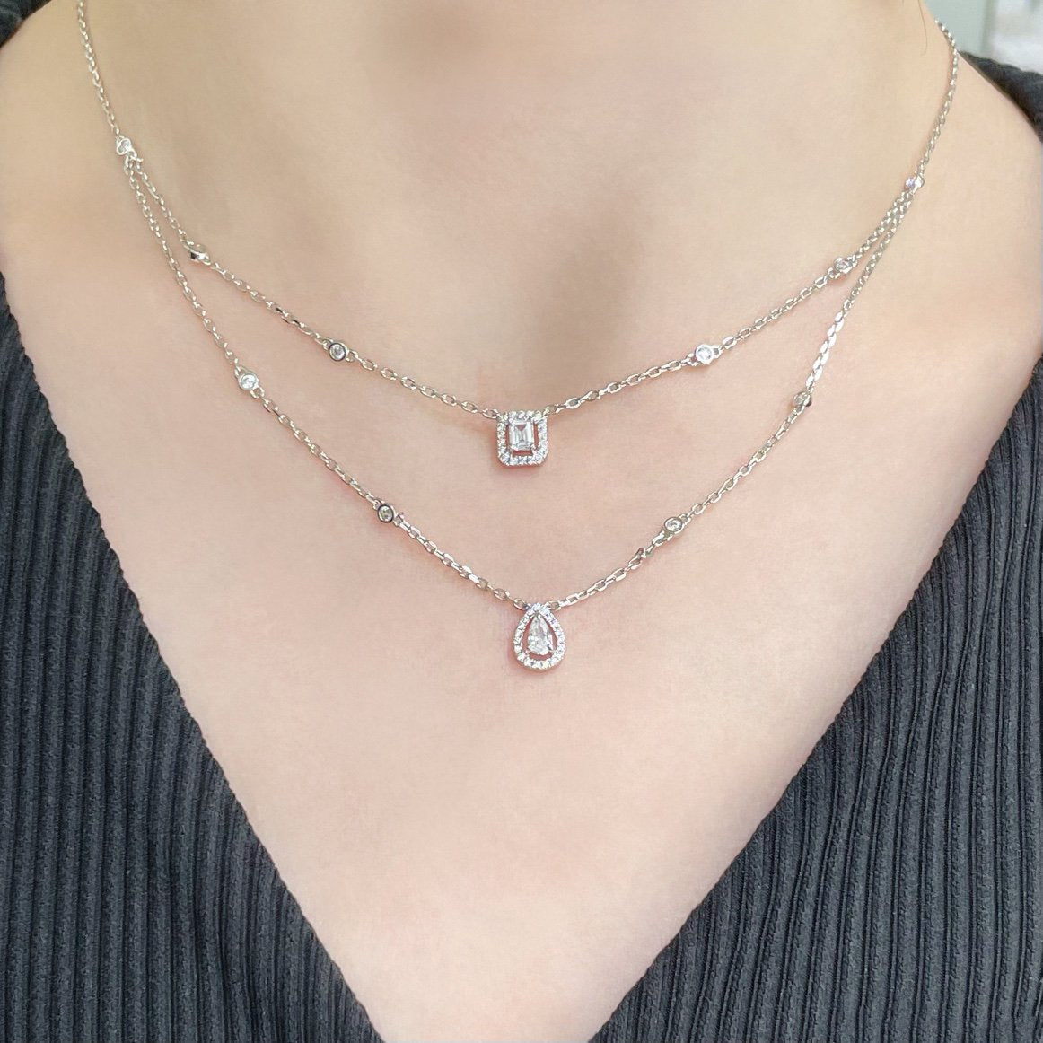 [⭐Spark]MY TWIN 2 ROW DIAMOND NECKLACE
