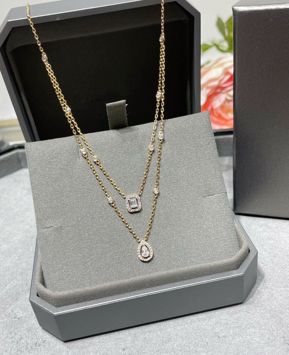 [⭐Spark]MY TWIN 2 ROW DIAMOND NECKLACE