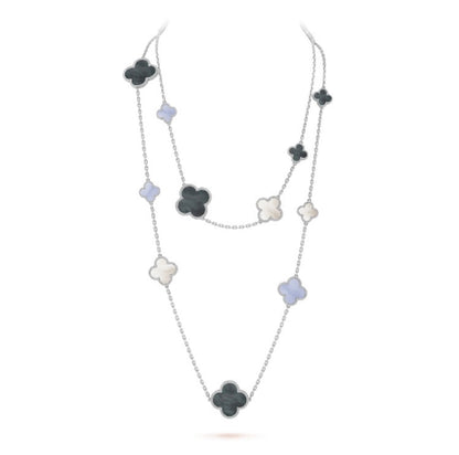 [⭐Spark]CLOVER 16 MOTIF CHALCEDONY MOP SILVER NECKLACE