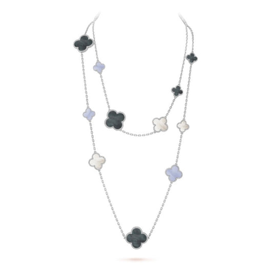 [⭐Spark]CLOVER 16 MOTIF CHALCEDONY MOP SILVER NECKLACE