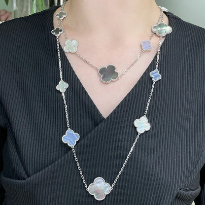 [⭐Spark]CLOVER 16 MOTIF CHALCEDONY MOP SILVER NECKLACE
