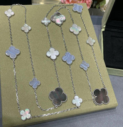 [⭐Spark]CLOVER 16 MOTIF CHALCEDONY MOP SILVER NECKLACE