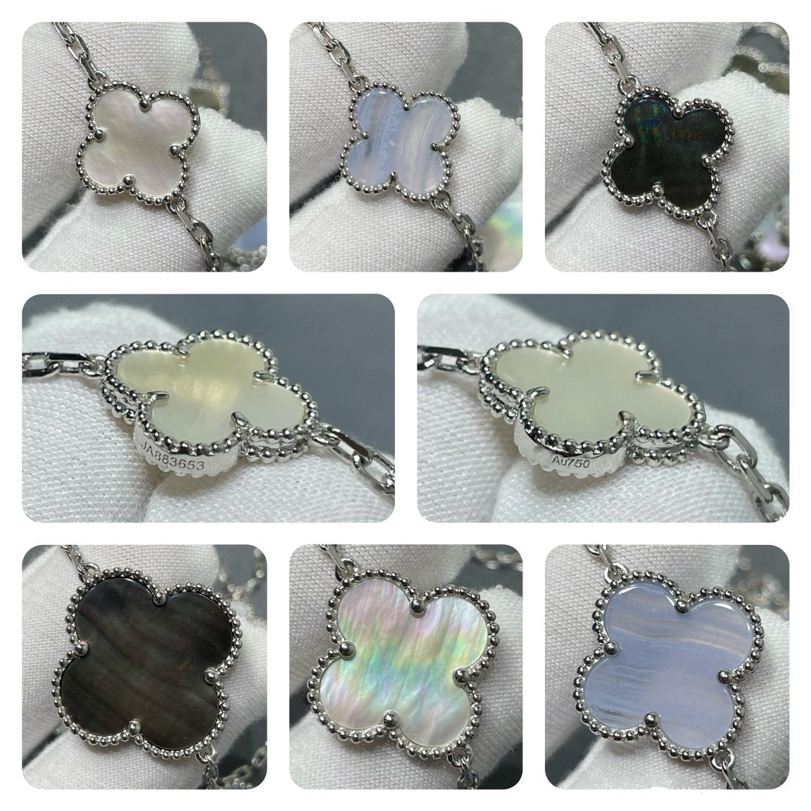 [⭐Spark]CLOVER 16 MOTIF CHALCEDONY MOP SILVER NECKLACE