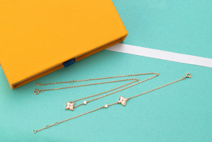 [⭐Spark]STAR PINK MOP 1 DIAMOND PINK GOLD NECKLACE