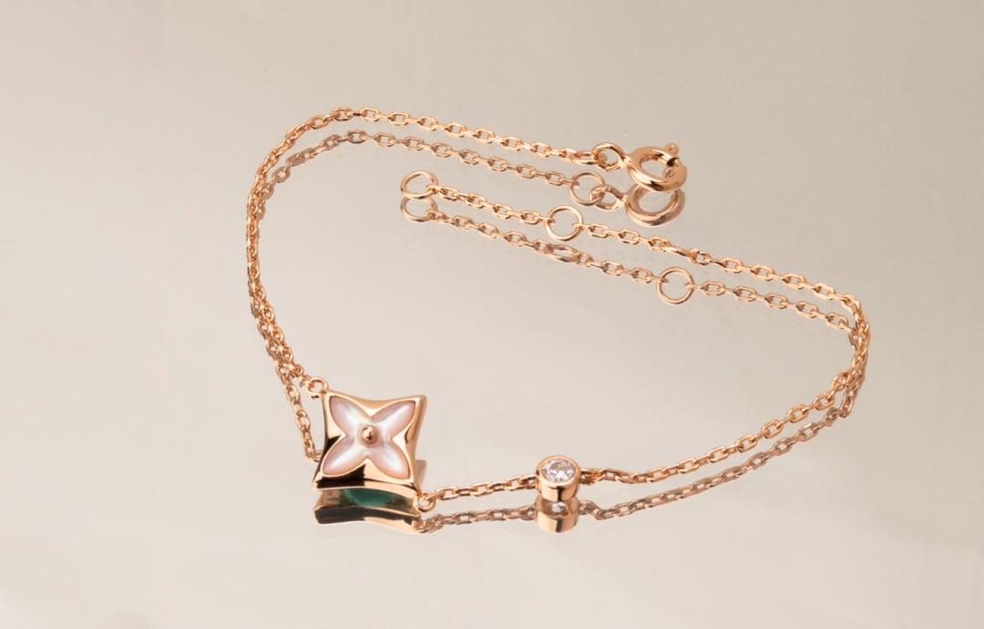 [⭐Spark]STAR PINK MOP 1 DIAMOND PINK GOLD NECKLACE