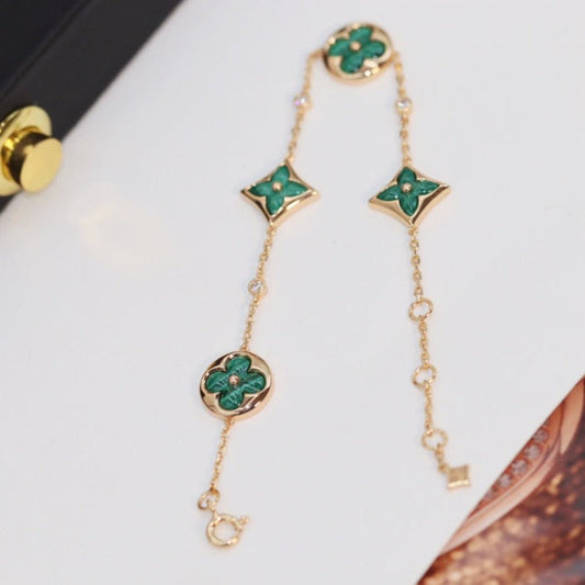[⭐Spark]STAR AND SUN 4 MOTIF PINK GOLD MALACHITE BRACELET