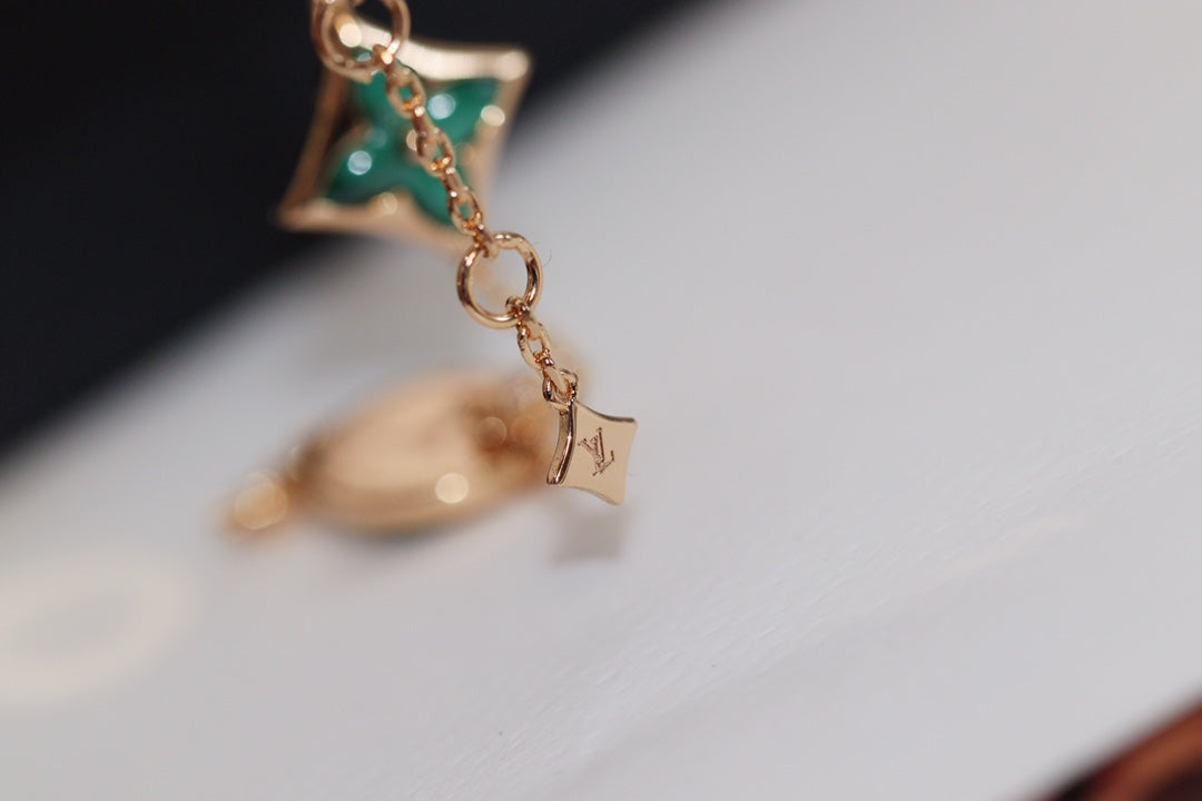 [⭐Spark]STAR AND SUN 4 MOTIF PINK GOLD MALACHITE BRACELET