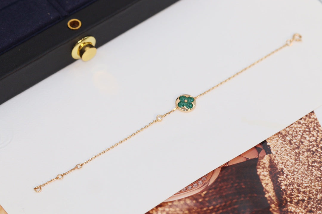 [⭐Spark]STAR AND SUN 4 MOTIF PINK GOLD MALACHITE BRACELET