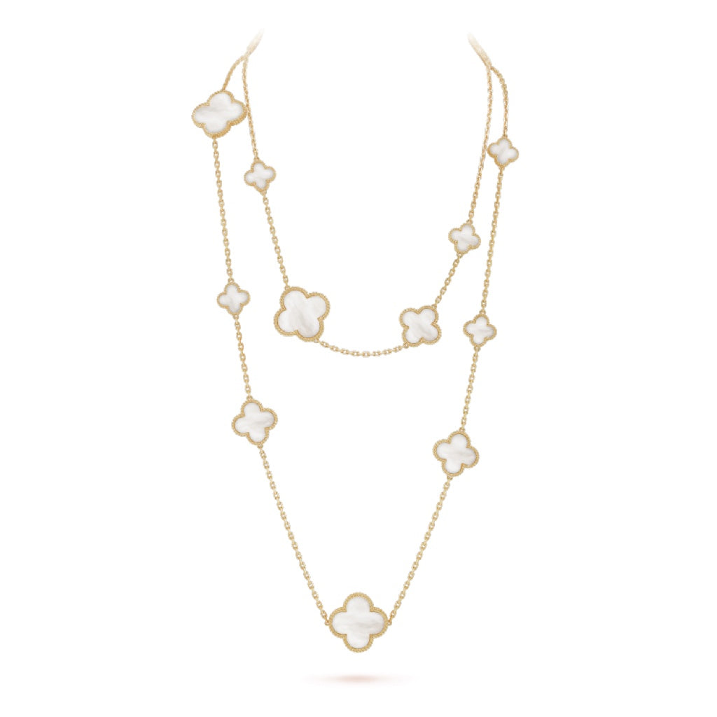 [⭐Spark]CLOVER 16 MOTIF WHITE MOP GOLD NECKLACE